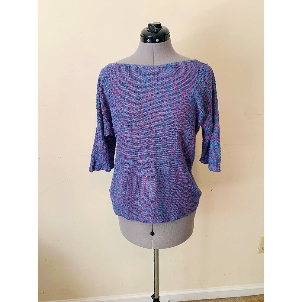 Vintage 80s Purple Crochet Dolman Sleeve Sweater Size Small
